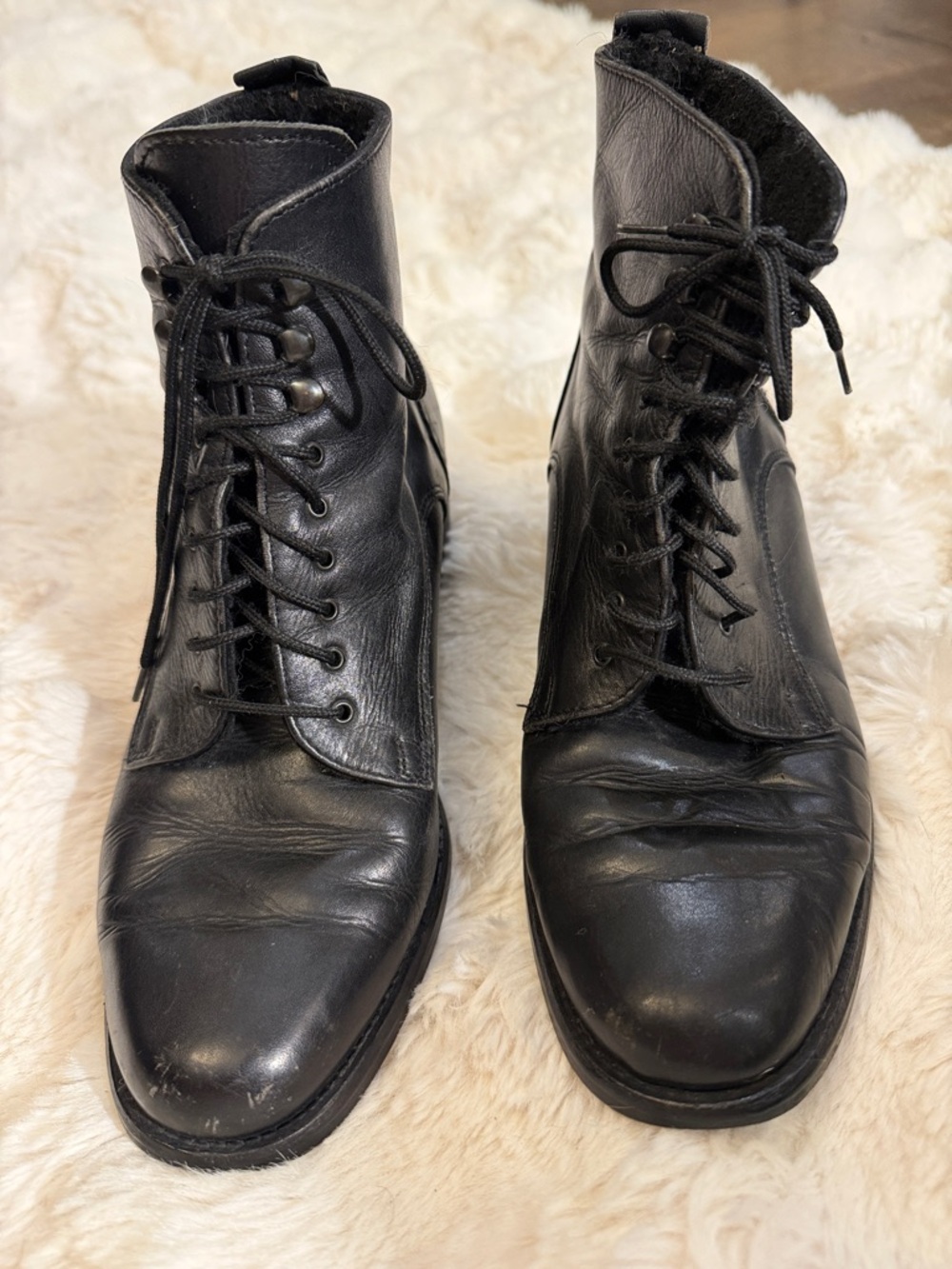 Women's Black Leather Lace-Up Ankle Booties